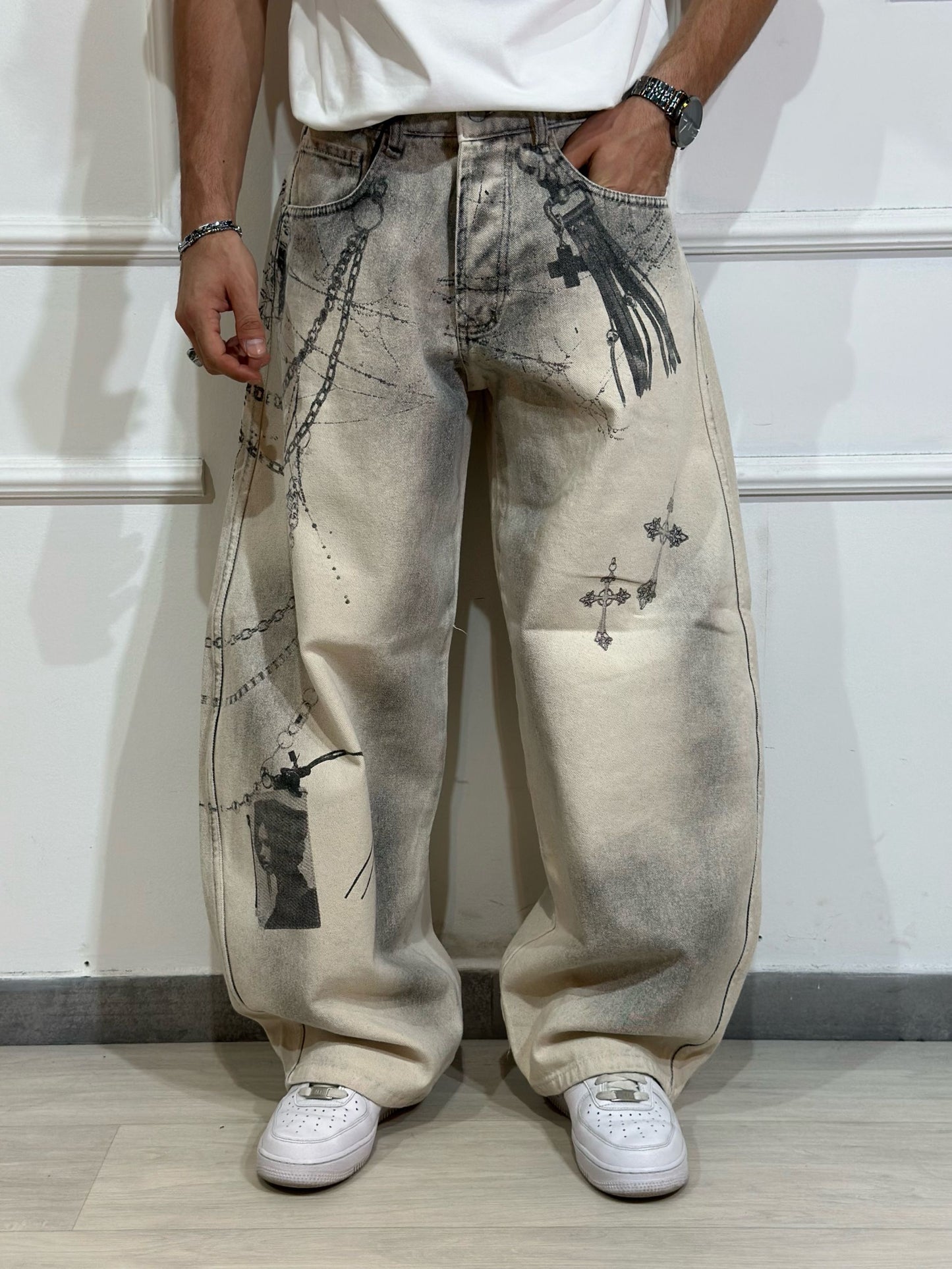 Pantalone balloon fit con stampa